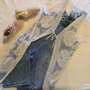 Boho distressed overalls